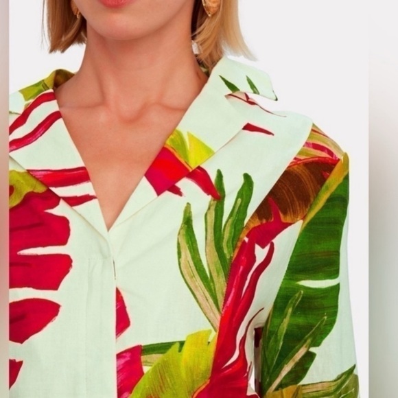 FARM Rio Spring Forest Floral Front Wrap Long Sleeve Shirt Mini Dress NEW Small - Picture 5 of 15